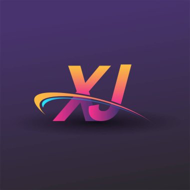 İlk harf XJ logotype şirketi adı mavi, sarı ve morumsu çizim. iş ve şirket kimliği için vektör logosu.