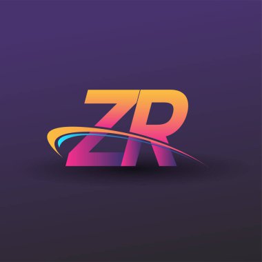 İlk harf ZR logotype şirket adı mavi, sarı ve morumsu çizim. iş ve şirket kimliği için vektör logosu.