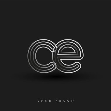 CE 'nin ilk logosu çizgili kompozisyon ve küçük harf, Vector logo şablon elemanları şirketiniz veya şirket kimliğiniz için siyah beyaz olarak renklendirildi.