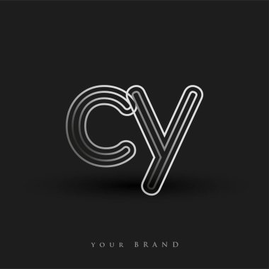 Başlangıçta CY renkli siyah-beyaz çizgili kompozisyon ve küçük harf, Vector logo şablon elemanları iş veya şirket kimliğiniz için.