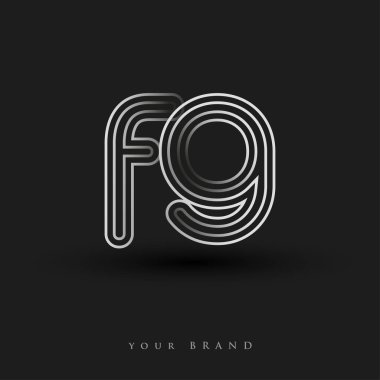 Başlangıçta FG logosu çizgili kompozisyon ve küçük harf, Vector logo şablonu elemanları şirketiniz veya şirket kimliğiniz için siyah beyaz renkteydi.