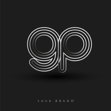 GP logosu çizgili kompozisyon ve küçük harf, Vector logo şablonu elemanları şirketiniz veya şirket kimliğiniz için siyah beyaz renklidir.