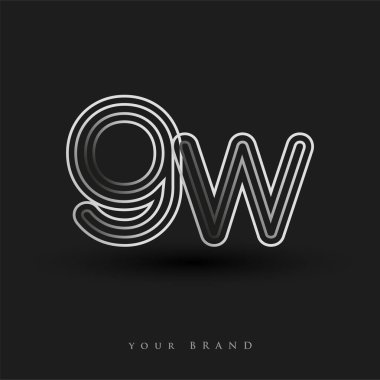 İlk logo GW renkli siyah beyaz çizgili kompozisyon ve küçük harf, Vector logo şablon elemanları iş veya şirket kimliğiniz için.