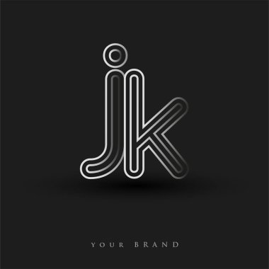 Başlangıçta JK logosu çizgili kompozisyon ve küçük harf, Vector logo şablonu elemanları şirketiniz veya şirket kimliğiniz için siyah beyaz renkteydi.