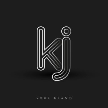 İlk logo KJ çizgili kompozisyon ve küçük harf, Vector logo şablon elemanları şirketiniz veya şirket kimliğiniz için siyah-beyaz renklendirildi.