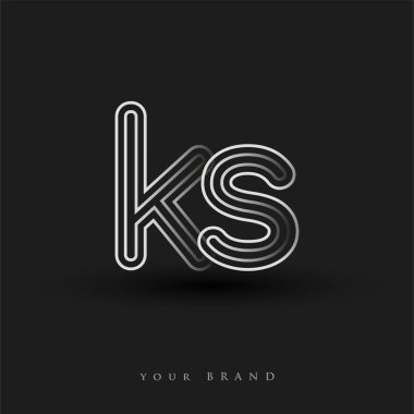 K.S. logosu çizgili kompozisyon ve küçük harf, Vector logo şablon elemanları şirketiniz ya da şirket kimliğiniz için siyah beyaz renklidir.