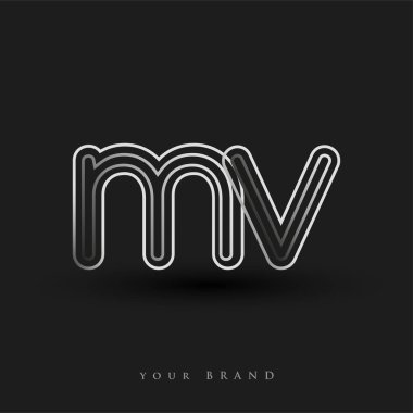 İlk logo MV siyah beyaz çizgili kompozisyon ve küçük harf, Vector logo şablon elemanları iş veya şirket kimliğiniz için.
