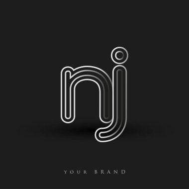 Başlangıçta NJ logosu çizgili kompozisyon ve küçük harf, Vector logo şablonu elemanları şirketiniz veya şirket kimliğiniz için siyah beyaz renklendirilmiş.