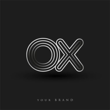 İlk logo OX renkli siyah beyaz çizgili kompozisyon ve küçük harf, Vector logo şablon elemanları iş veya şirket kimliğiniz için.