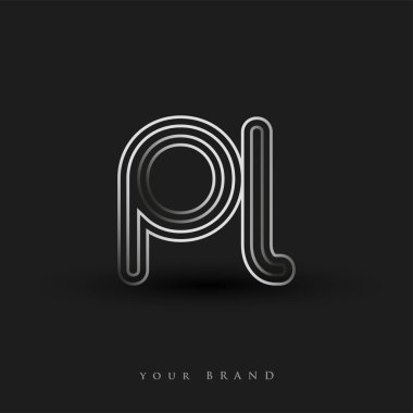 ilk logo PL renkli siyah beyaz çizgili kompozisyon ve küçük harf, Vector logo şablon elemanları iş veya şirket kimliğiniz için.