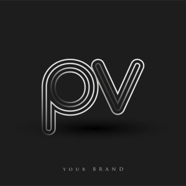 Başlangıçta PV logosu çizgili kompozisyon ve küçük harf, Vector logo tasarım şablonu elemanları şirketiniz veya şirket kimliğiniz için siyah ve beyaza boyandı.
