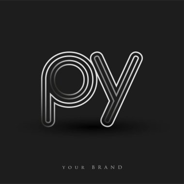 İlk logo PY renkli siyah beyaz çizgili kompozisyon ve küçük harf, Vector logo şablonu elemanları iş veya şirket kimliğiniz için.