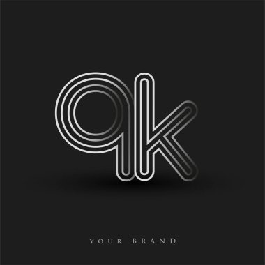 İlk logo QK çizgili kompozisyon ve küçük harf, Vector logo şablonu elemanları iş veya şirket kimliğiniz için siyah beyaz.