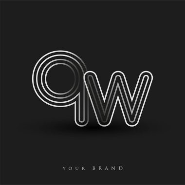 İlk logo QW çizgili kompozisyon ve küçük harf, Vector logo şablonu elemanları iş veya şirket kimliğiniz için siyah beyaz.