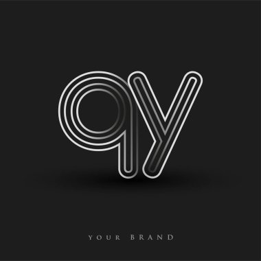 ilk logo QY renkli siyah-beyaz çizgili kompozisyon ve küçük harf, Vector logo tasarım elemanları iş veya şirket kimliğiniz için.