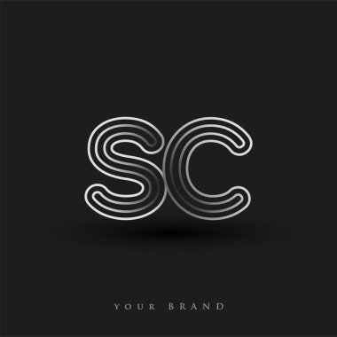 Başlangıçta SC logosu çizgili kompozisyon ve küçük harf, Vector logo şablonu elemanları şirketiniz veya şirket kimliğiniz için siyah beyaz renkte..