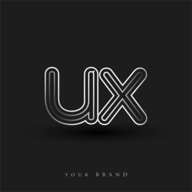 İlk logo UX renkli siyah beyaz çizgili kompozisyon ve küçük harf, Vector logo şablon elemanları iş veya şirket kimliğiniz için.