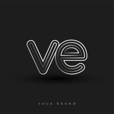 İlk logo VE renkli siyah-beyaz çizgili kompozisyon ve küçük harf, Vector logo şablon elemanları iş veya şirket kimliğiniz için.