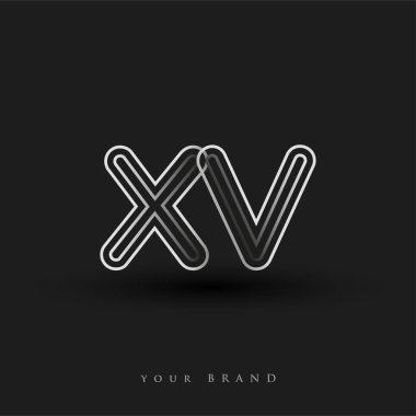 Başlangıçta XV logosu çizgili kompozisyon ve küçük harf, Vector logo şablon elemanları şirketiniz veya şirket kimliğiniz için siyah-beyaz renklendirilmiş.