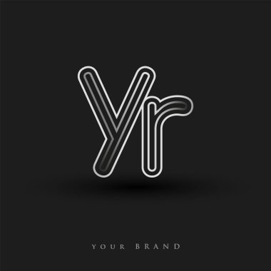 Başlangıçta YR logosu çizgili kompozisyon ve küçük harf, Vector logo şablonu elemanları şirketiniz veya şirket kimliğiniz için siyah beyaz renkteydi.