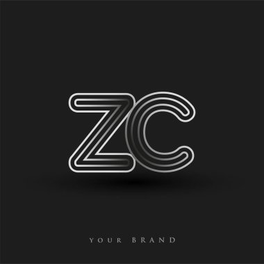 İlk logo ZC çizgili kompozisyon ve küçük harf, Vector logo şablonu elemanları şirketiniz veya şirket kimliğiniz için siyah beyaz.