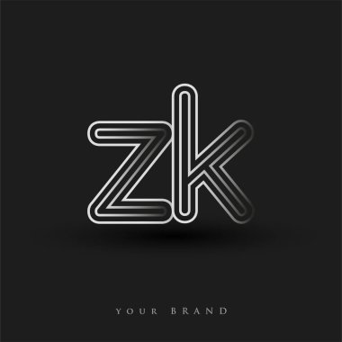 İlk logo ZK çizgili kompozisyon ve küçük harf, Vector logo şablonu elemanları şirketiniz veya şirket kimliğiniz için siyah beyaz.