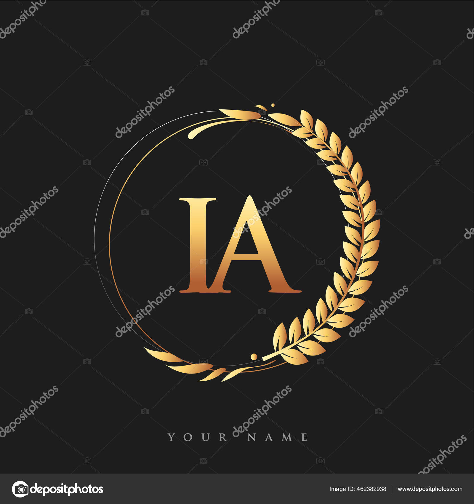 Initial Logo Letter Golden Color Laurel Wreath Vector Logo Business