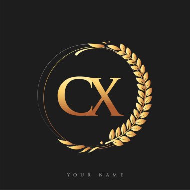 İlk logo harfleri altın renkli defne ve çelenk, iş ve şirket kimliği için vektör logosu..