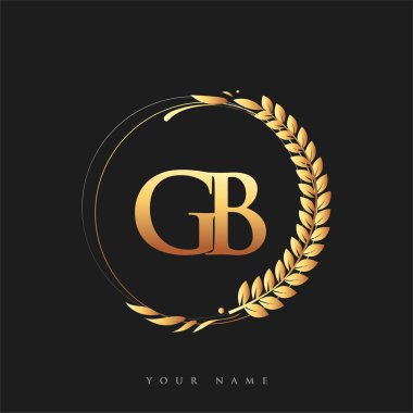 İlk logo harfi GB ile altın renkli defne ve çelenk, iş ve şirket kimliği için vektör logosu..