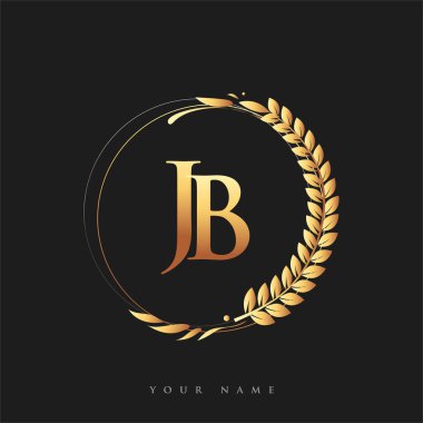 İlk logo harfleri altın renkli defne ve çelenk, iş ve şirket kimliği için vektör logosu..