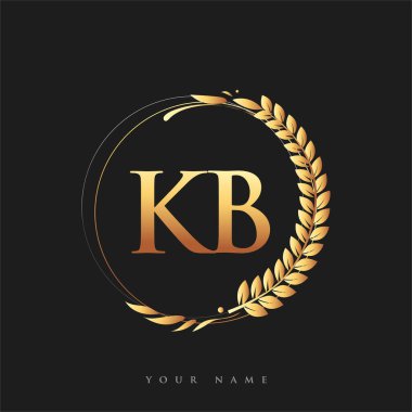 İlk logo KB harfi altın renkli defne ve çelenk, iş ve şirket kimliği için vektör logosu.