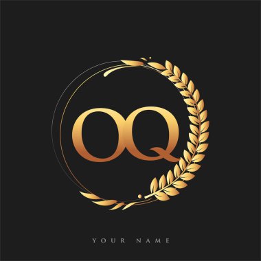 İlk logo harfi OQ altın rengi defne ve çelenk, iş ve şirket kimliği için vektör logosu..