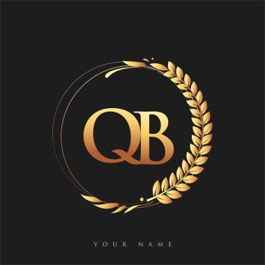 İlk harf QB altın renkli defne ve çelenk, iş ve şirket kimliği için vektör logosu..