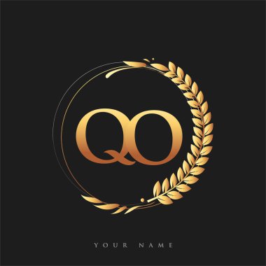 İlk harf QO altın renkli defne ve çelenk, iş ve şirket kimliği için vektör logosu..