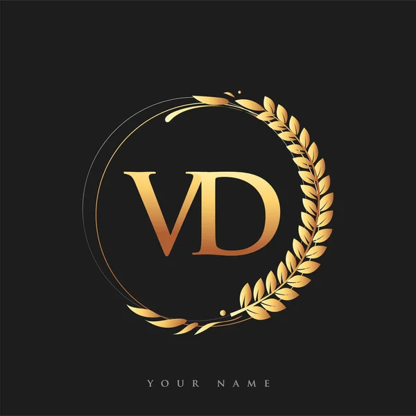 Initial Logo Letter Golden Color Laurel Wreath Vector Logo Business — Stock Vector