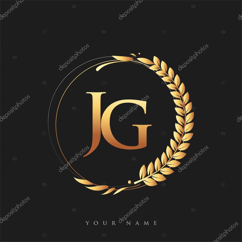 Initial Logo Letter Jg With Golden Color With Laurel And Wreath Vector Logo For Business And Company Identity Larastock