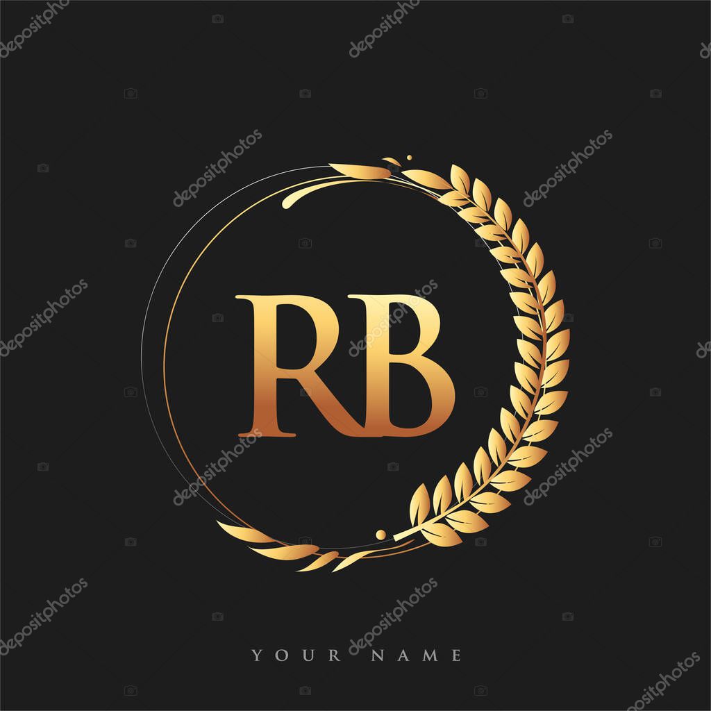 Initial logo letter RB with golden color with laurel and wreath, vector logo for business and company identity.