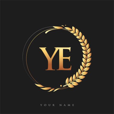 İlk logo harfi YE altın renkli defne ve çelenk, iş ve şirket kimliği için vektör logosu.