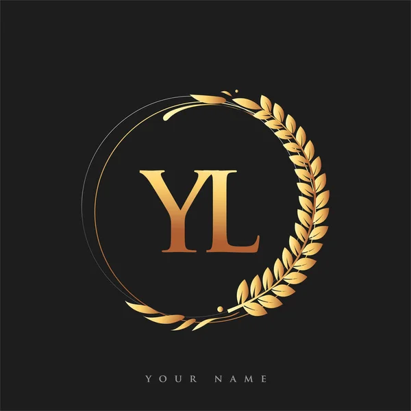 Initiële Logo Letter Met Gouden Kleur Met Laurier Krans Vector — Stockvector