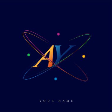 İlk harf AY logotype bilim simgesi mavi, kırmızı, yeşil ve sarı swoosh tasarımı. iş ve şirket kimliği için vektör logosu.
