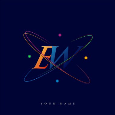 İlk harf EW logotype bilim simgesi mavi, kırmızı, yeşil ve sarı swoosh tasarımı. iş ve şirket kimliği için vektör logosu.