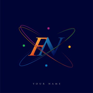 İlk harf FN logotype bilim simgesi mavi, kırmızı, yeşil ve sarı swoosh tasarımı. iş ve şirket kimliği için vektör logosu.
