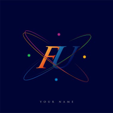 İlk harf FU logotip bilim ikonu mavi, kırmızı, yeşil ve sarı renk. iş ve şirket kimliği için vektör logosu.