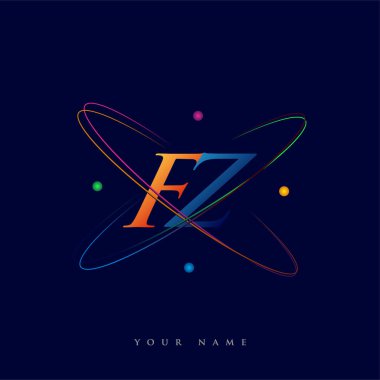 İlk harf FZ logotype bilim simgesi mavi, kırmızı, yeşil ve sarı swoosh tasarımı. iş ve şirket kimliği için vektör logosu.