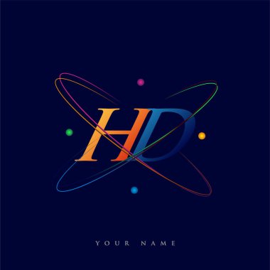İlk harf HD logotip bilim simgesi mavi, kırmızı, yeşil ve sarı swoosh tasarımı. iş ve şirket kimliği için vektör logosu.