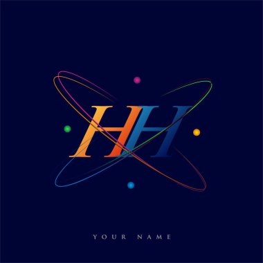 İlk harf HH logotype bilim simgesi mavi, kırmızı, yeşil ve sarı swoosh tasarımı. iş ve şirket kimliği için vektör logosu.