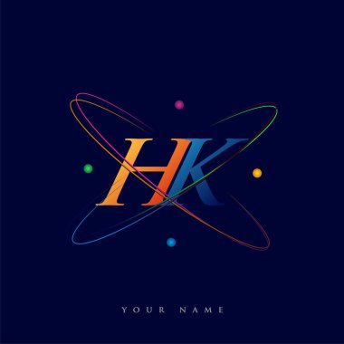 İlk harf HK logotype bilim simgesi mavi, kırmızı, yeşil ve sarı swoosh tasarımı. iş ve şirket kimliği için vektör logosu.