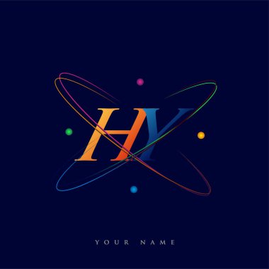 İlk harf HY logotype bilim simgesi mavi, kırmızı, yeşil ve sarı swoosh tasarımı. iş ve şirket kimliği için vektör logosu.