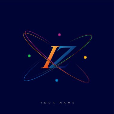 İlk harf IZ logotype bilim simgesi mavi, kırmızı, yeşil ve sarı swoosh tasarımı. iş ve şirket kimliği için vektör logosu.