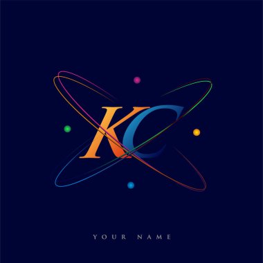 İlk harf KC logotype bilim simgesi mavi, kırmızı, yeşil ve sarı swoosh tasarımı. iş ve şirket kimliği için vektör logosu.